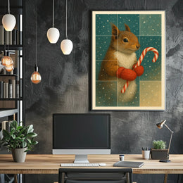 Winter Squirrel With Candy Cane Poster