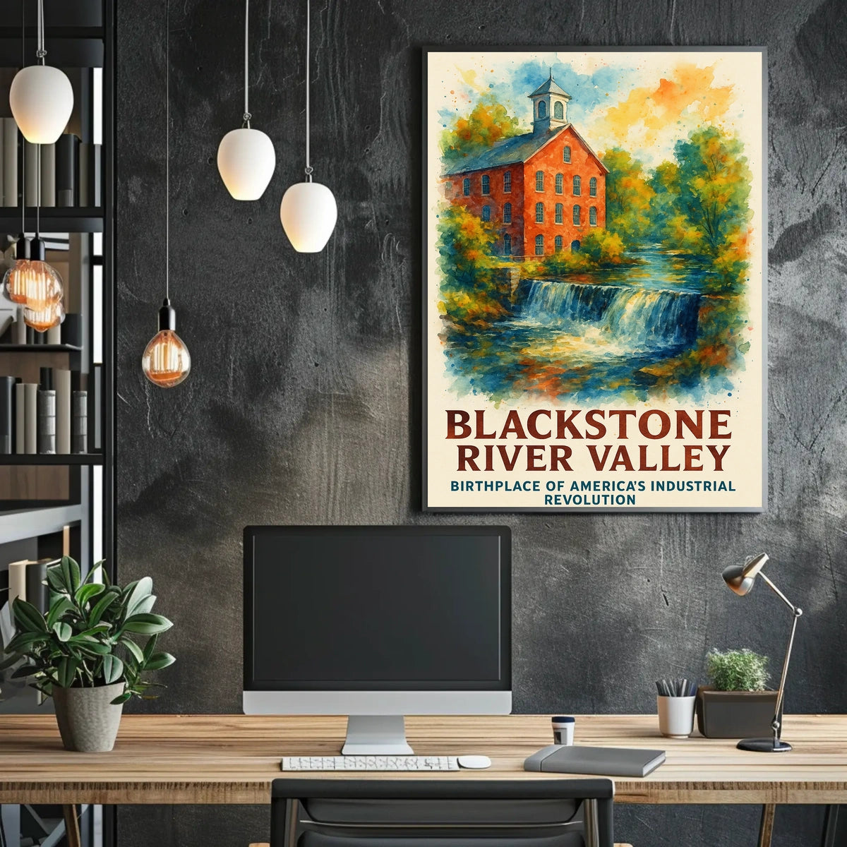 Blackstone River Valley Watercolor Historical Art Poster