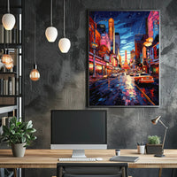 Vibrant Neon Nightlife Urban Cityscape Artistic Poster