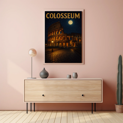 Colosseum Rome Moonlit Night Travel Poster