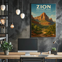 Zion National Park Vintage Red Rock Landscape Poster PosterGoat