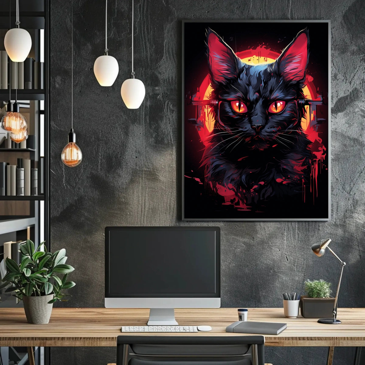 Mystical Black Cat with Fiery Red Eyes Poster