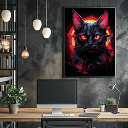 Mystical Black Cat with Fiery Red Eyes Poster