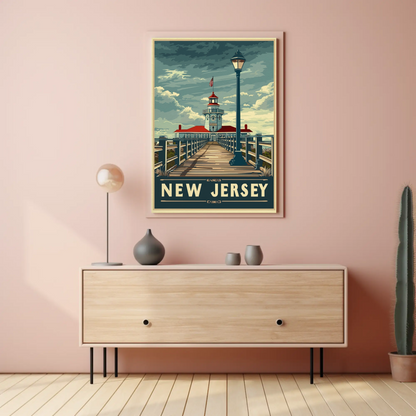 New Jersey Boardwalk Lighthouse Travel Poster