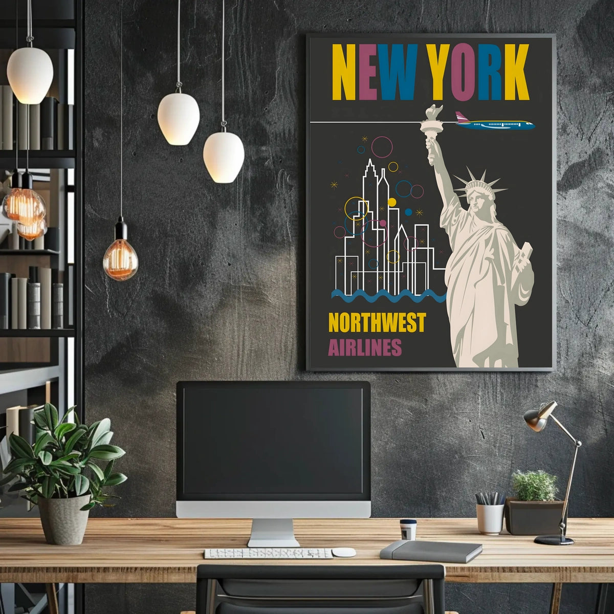 New York Travel Dreams Poster Retro City Skyline Wall Art