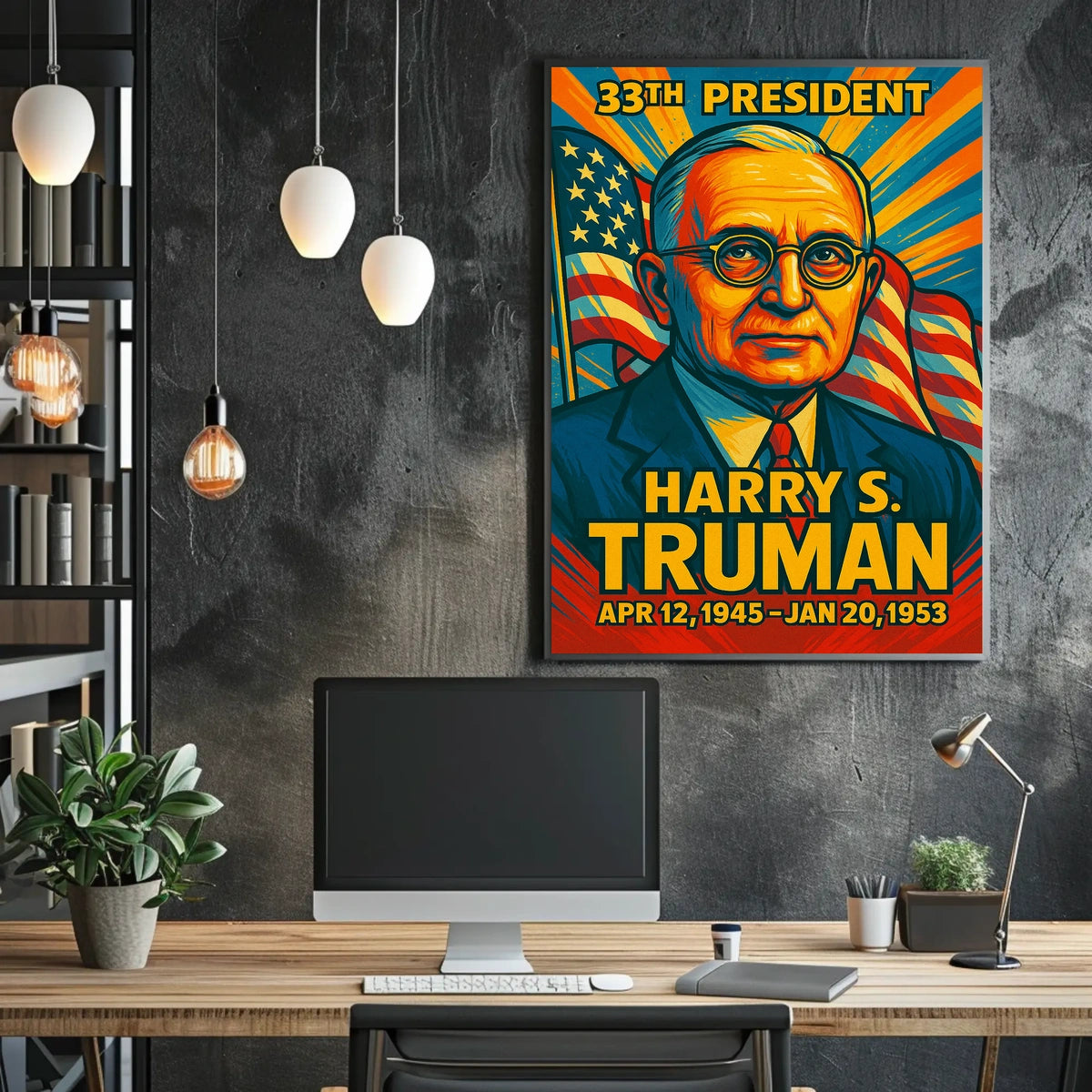 Harry S. Truman 33rd President of the United States Colorful Comic Book Style Poster
