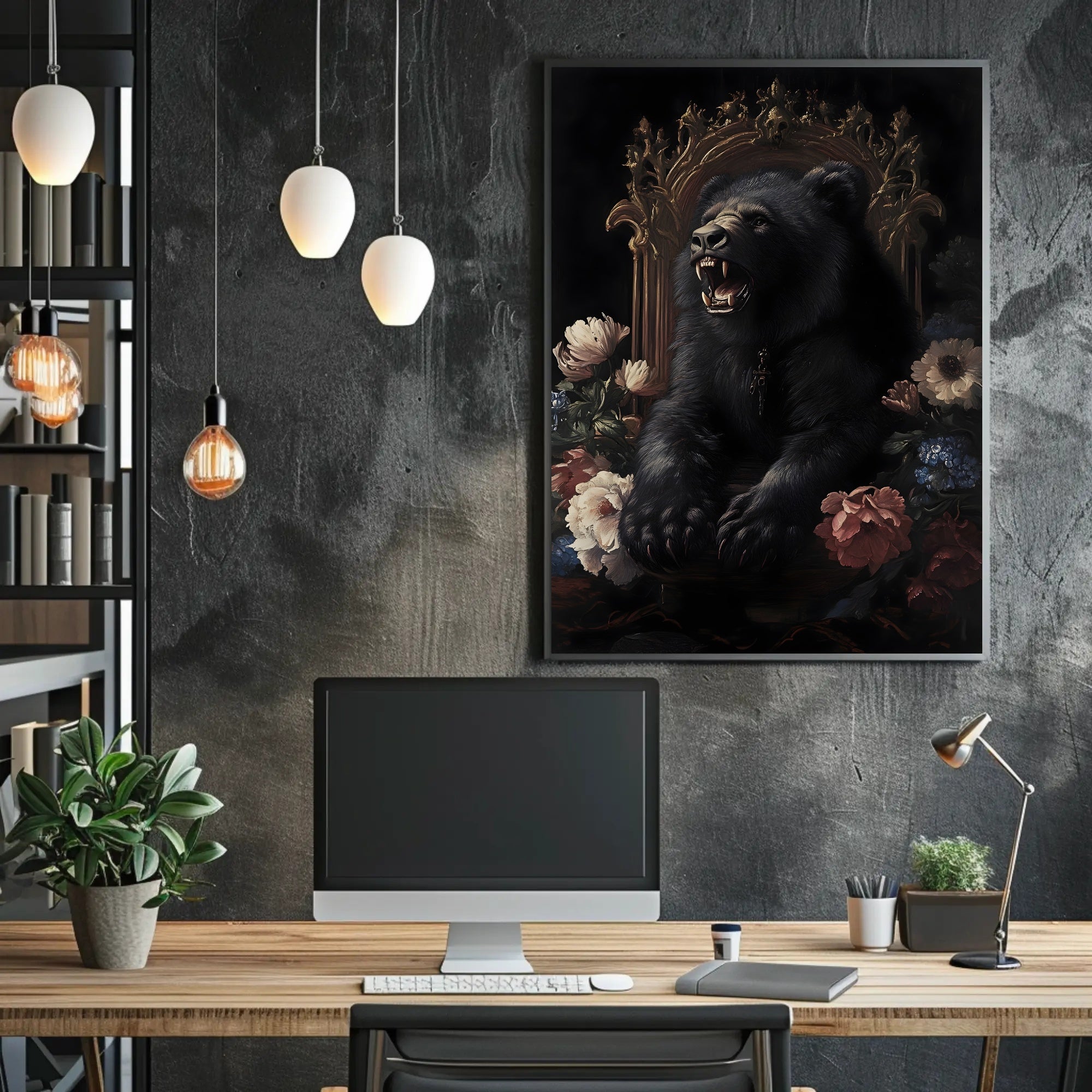 Regal Black Bear on Golden Throne Animal Poster PosterGoat