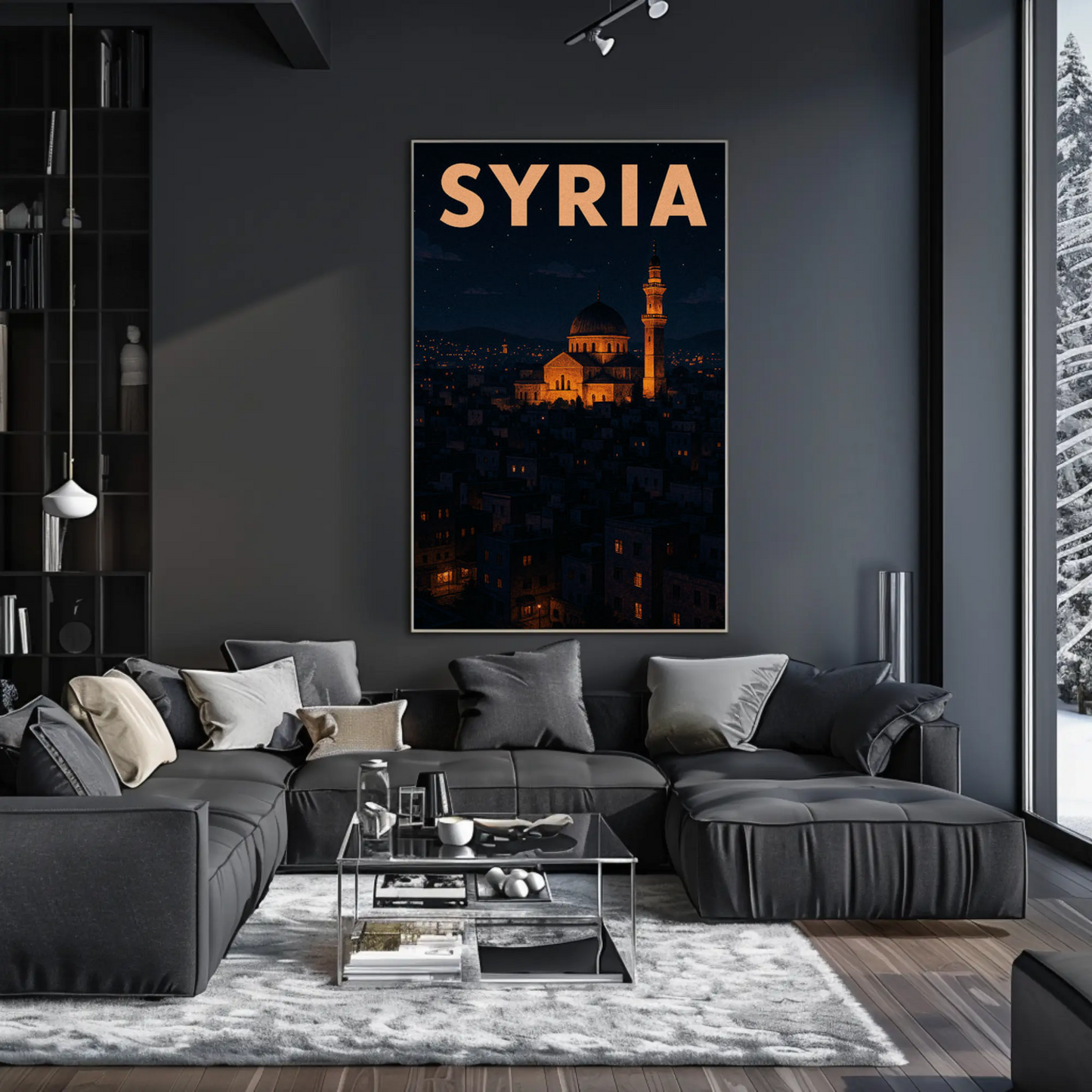 Syria Mosque Cityscape Nighttime Middle East Poster