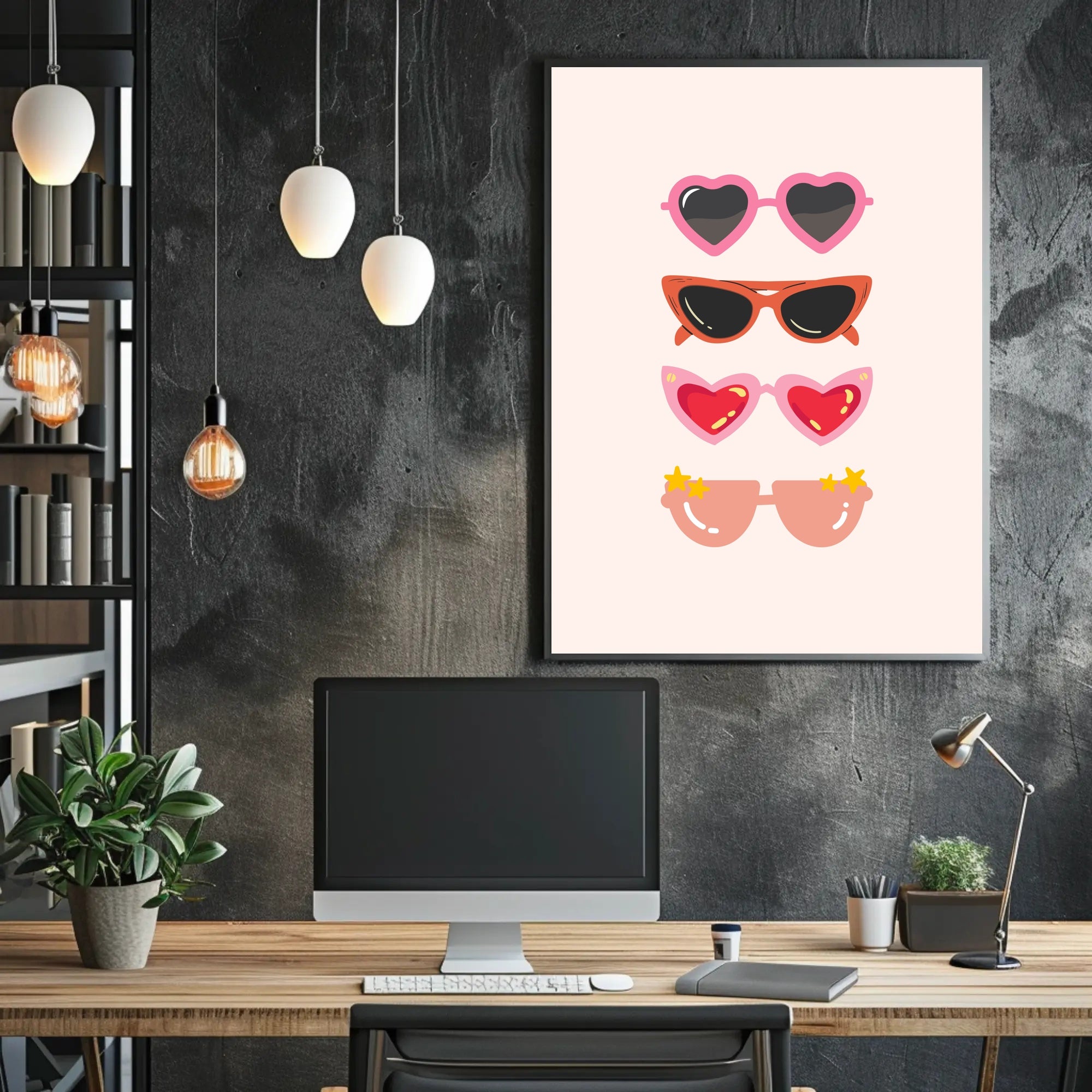 Stylish Sunglasses Collection in Playful Pop Culture Poster PosterGoat