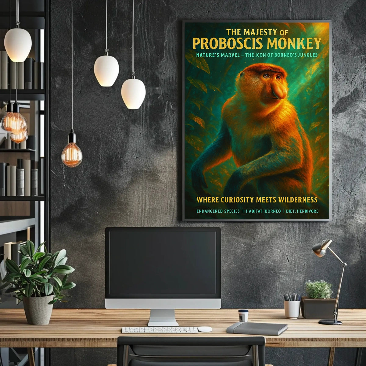 Proboscis Monkey Wonder: Educational Animal Art Poster