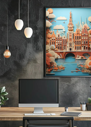 Amsterdam Canal Houses Artistry Travel Poster