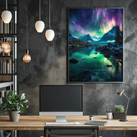 Aurora Borealis Mountain Serenity Artistic Poster