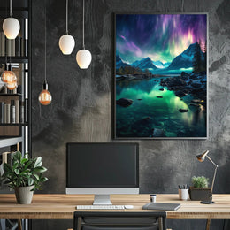 Aurora Borealis Mountain Serenity Artistic Poster
