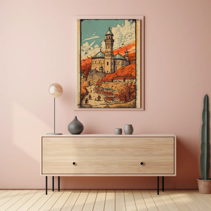 Eastern Fortress And Red Sunset Village Travel Poster