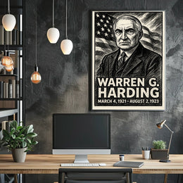 Warren G. Harding 29th President of the United States B & W Comic Sketch Poster