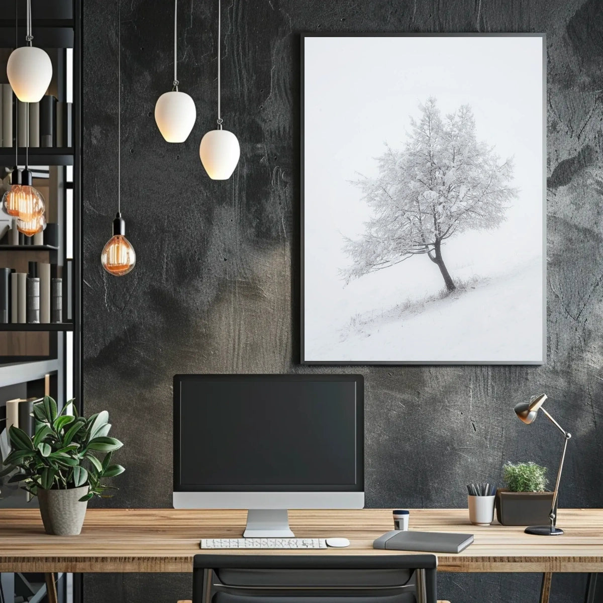 Winter Serenity: Minimalist Snowy Tree Artistic Poster