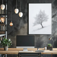 Winter Serenity: Minimalist Snowy Tree Artistic Poster