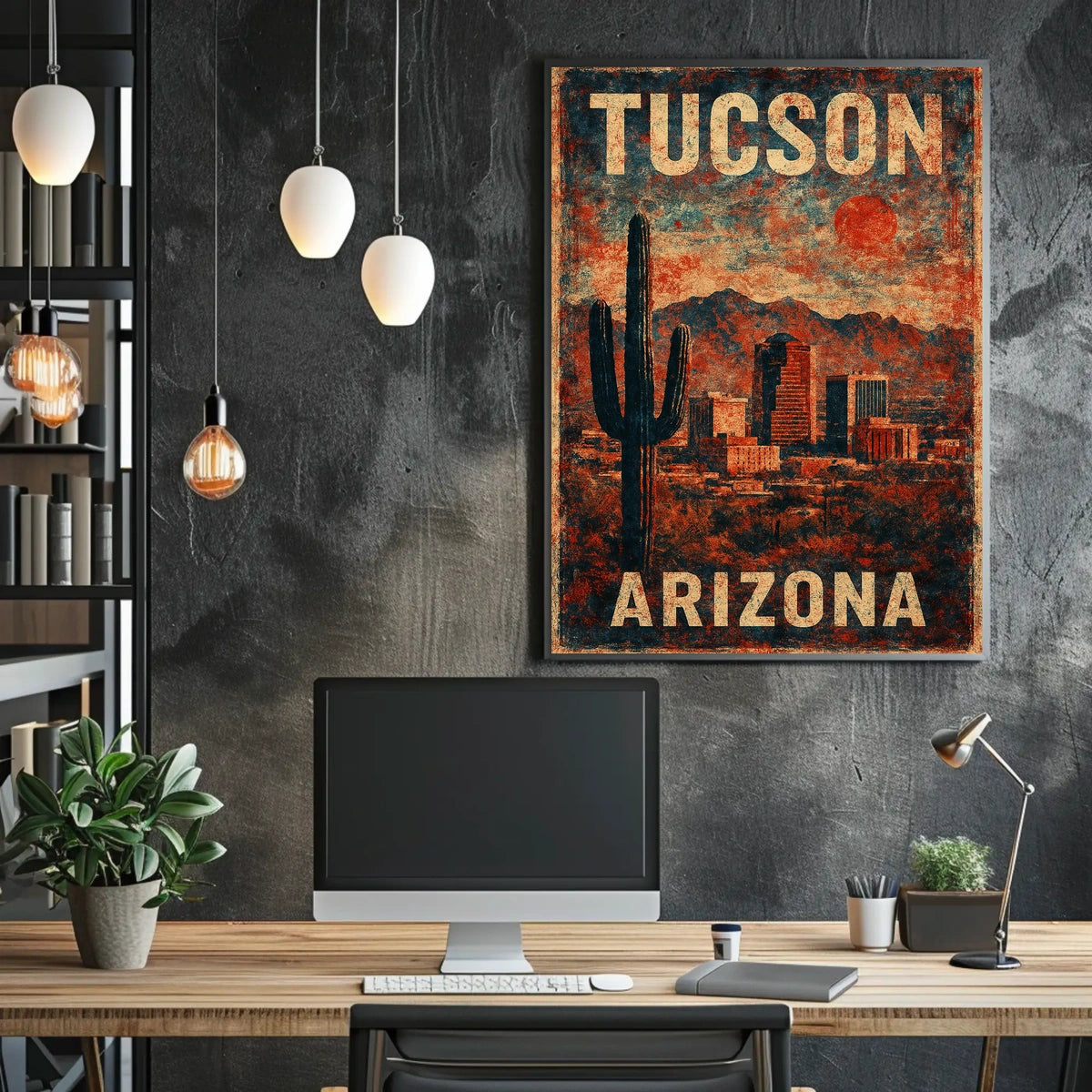 Tucson Desert Cactus Skyline Nostalgic Retro Poster