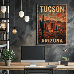 Tucson Desert Cactus Skyline Nostalgic Retro Poster