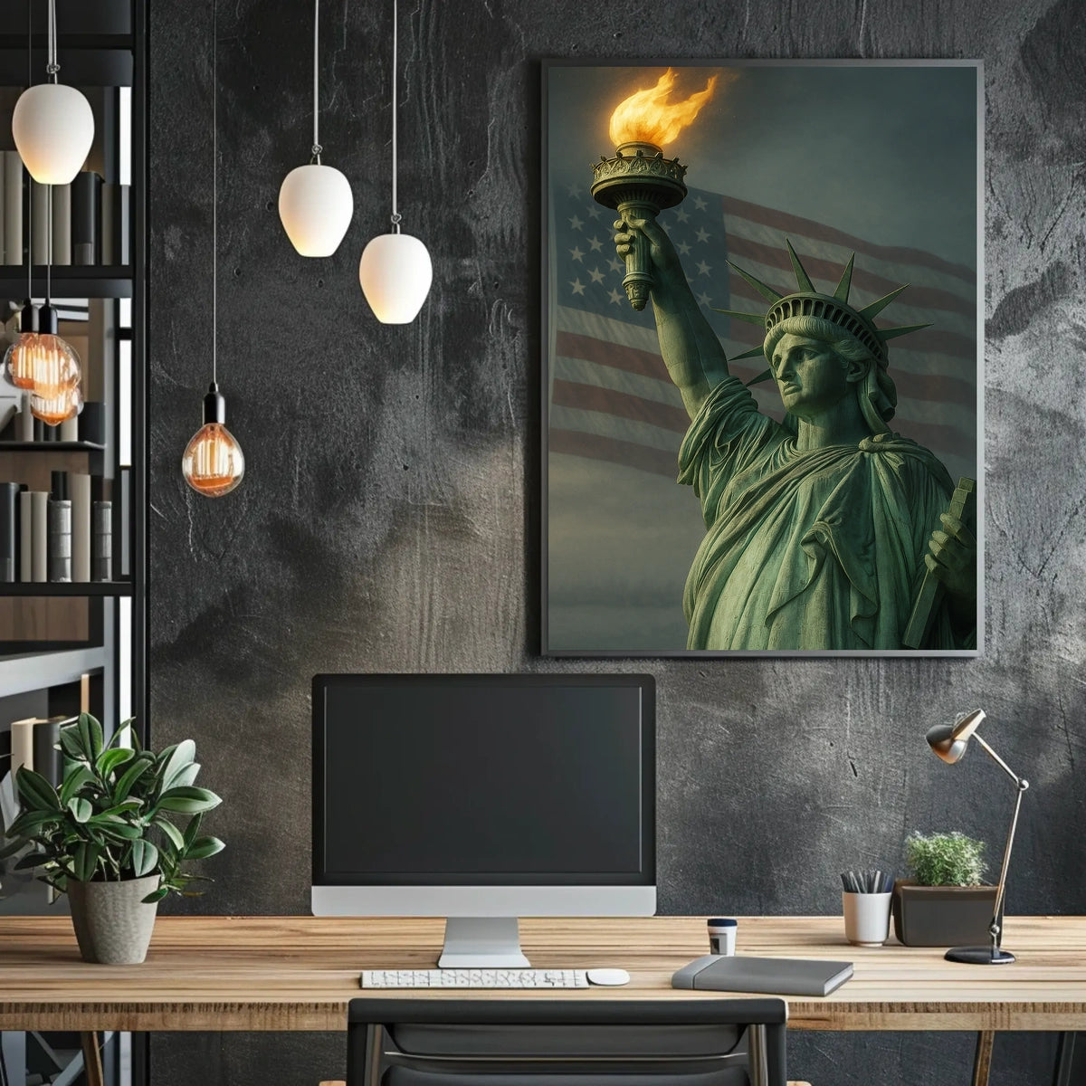 The Statue of Liberty and the American Flag Poster