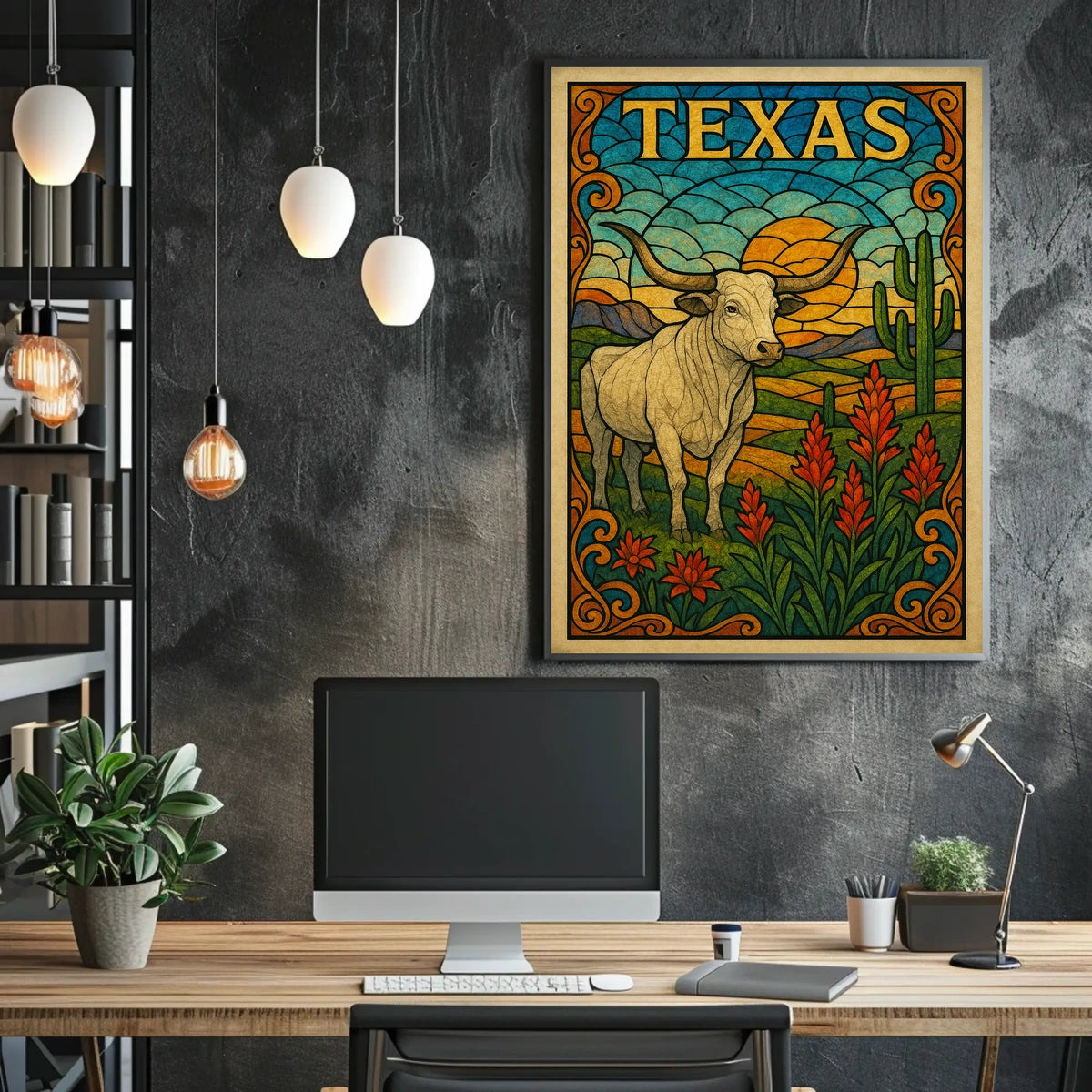 Texas Stained Glass Landscape Poster