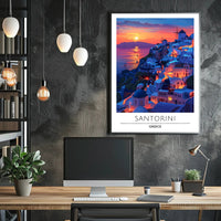 Santorini Sunset Romance Scenic Travel Poster