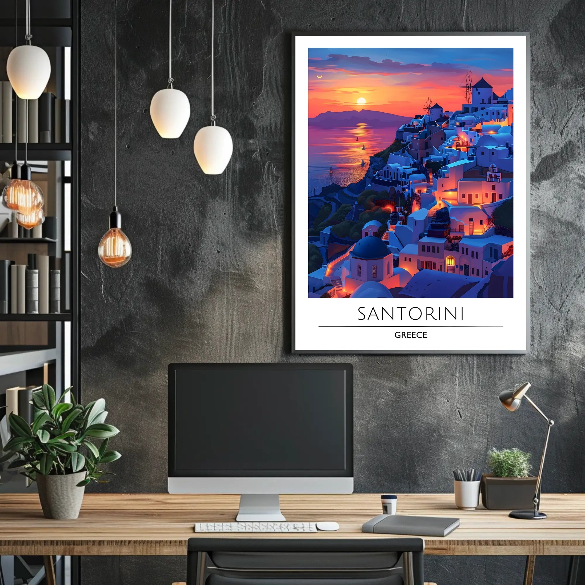 Santorini Sunset Romance Scenic Travel Poster
