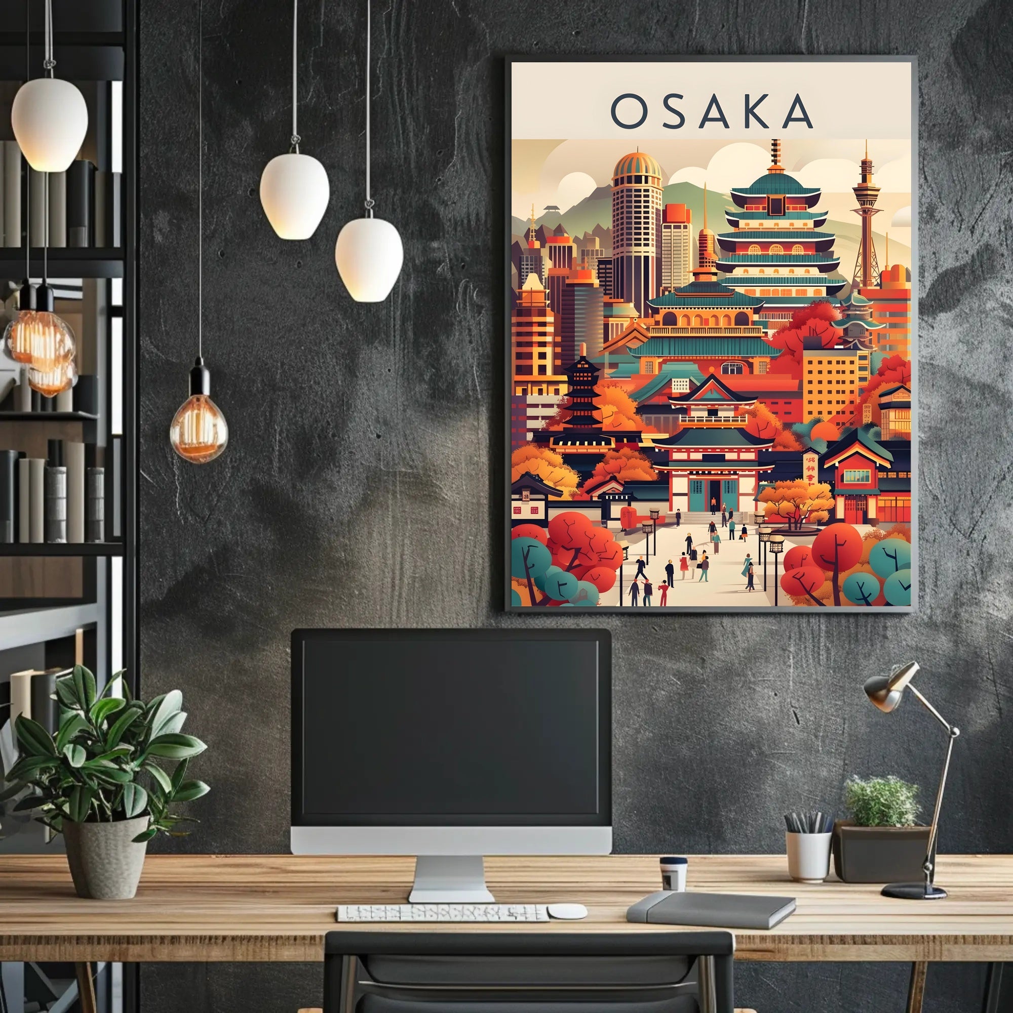 Osaka Blend of Historical and Modern Travel Poster