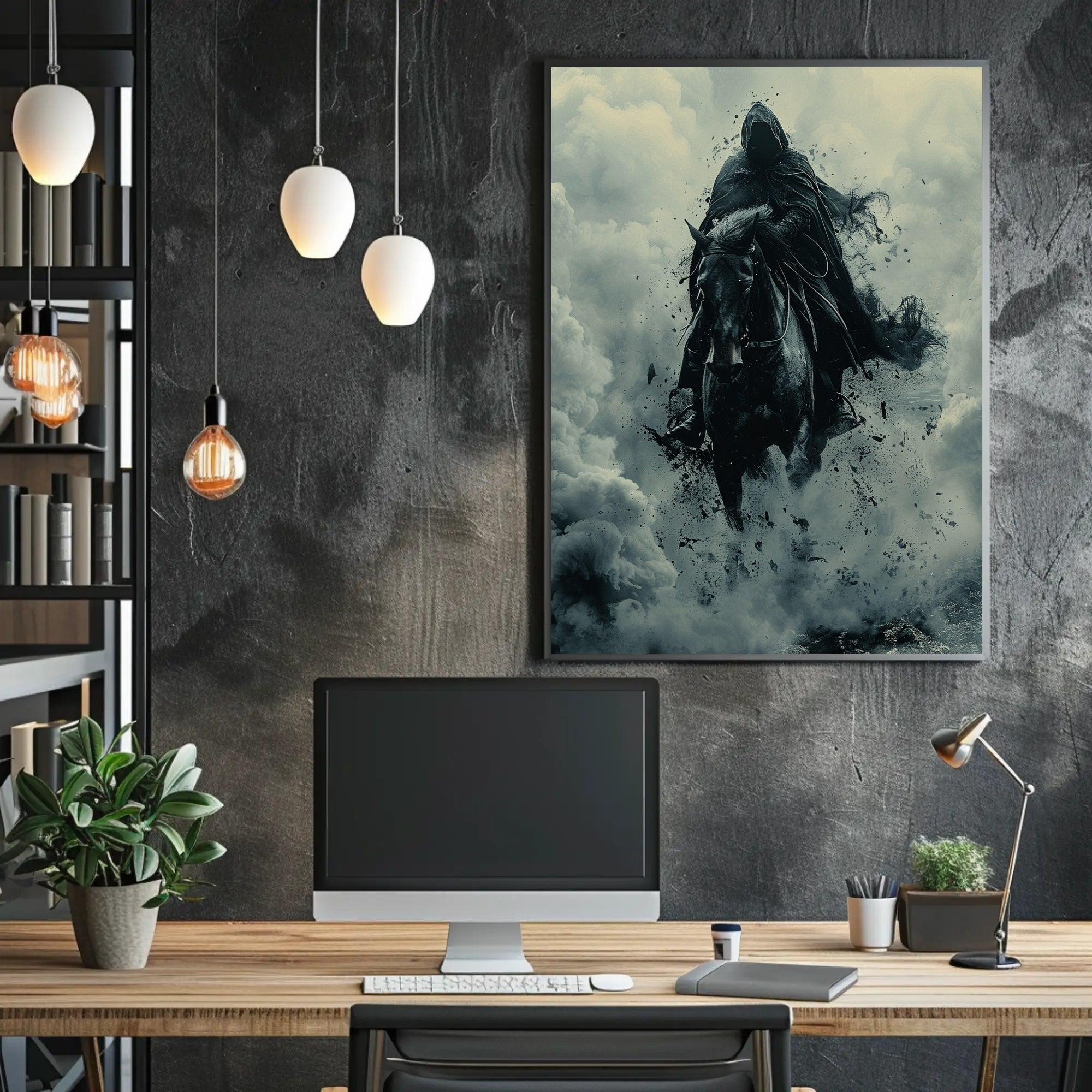 Mysterious Cloaked Figure Riding Horse Fantasy Mythology Poster PosterGoat