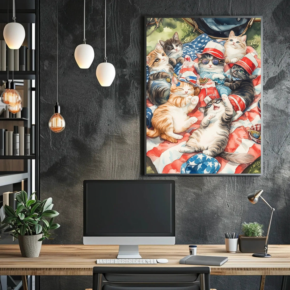 Patriotic Cats Lounging On American Flag Blanket Poster