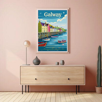 Colorful Waterfront Houses Galway Ireland Travel Poster
