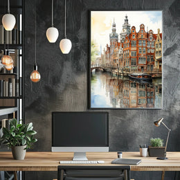 Amsterdam Canal Scene Classic Dutch Architecture Travel Poster