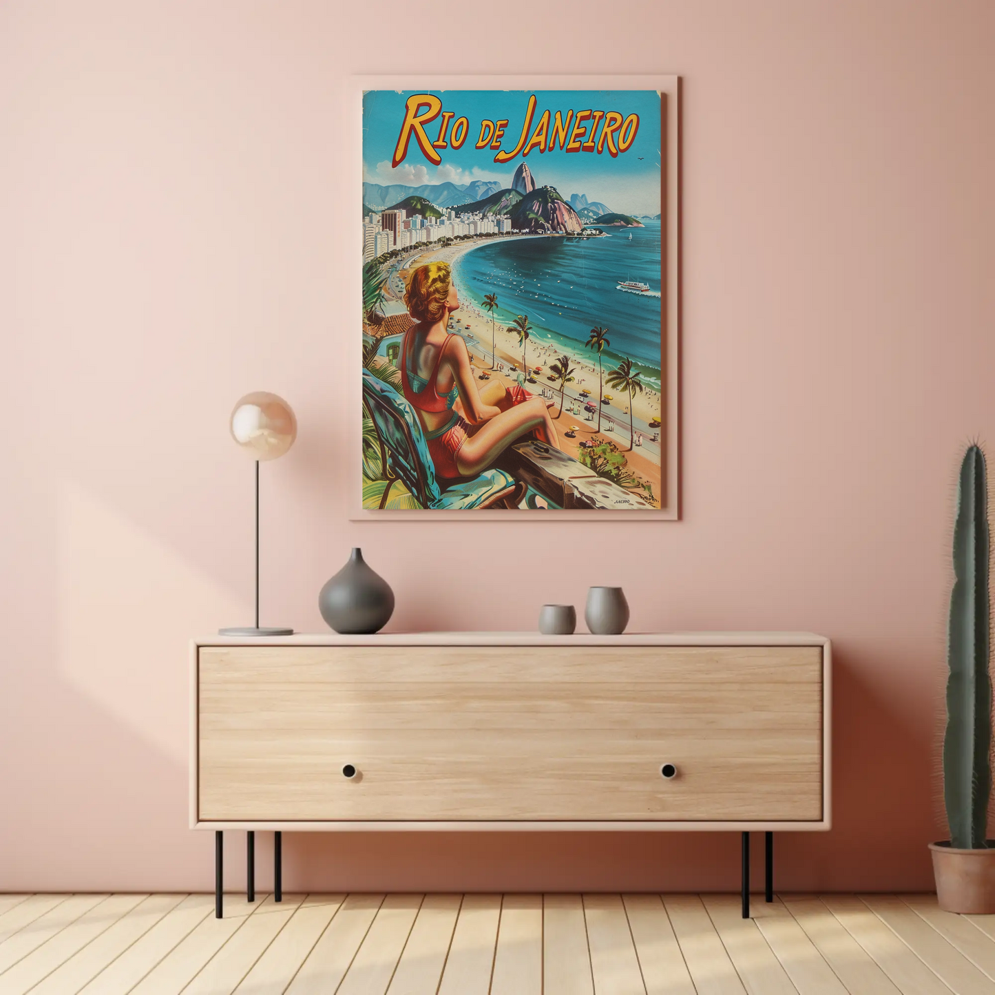 Rio Janeiro Beach View Retro Woman Vacation Travel Poster Travel Poster