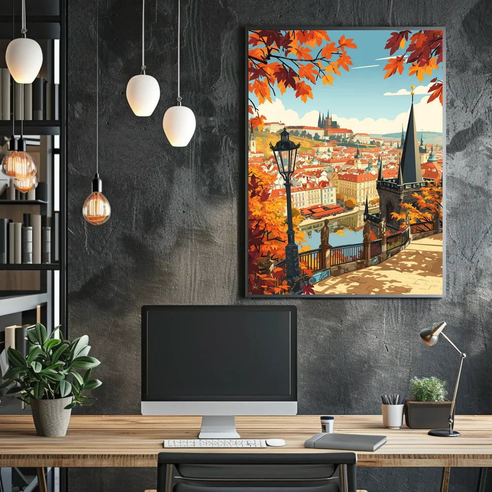Autumn Cityscape Vintage Travel Poster Art Print