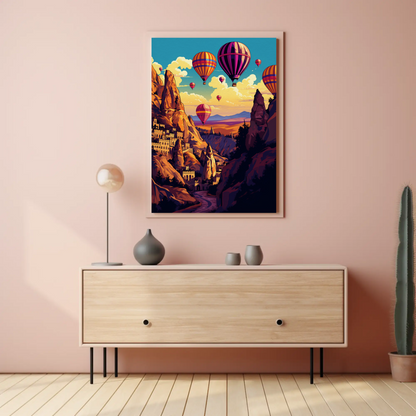 Cappadocia Hot Air Balloons Rock Formations Sky Travel Poster