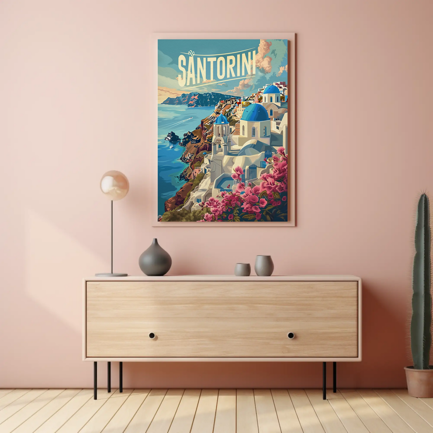 Santorini Greece Clifftop Village Travel Poster