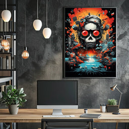 Psychedelic Skull with Industrial Chaos Abstract Artistic Poster