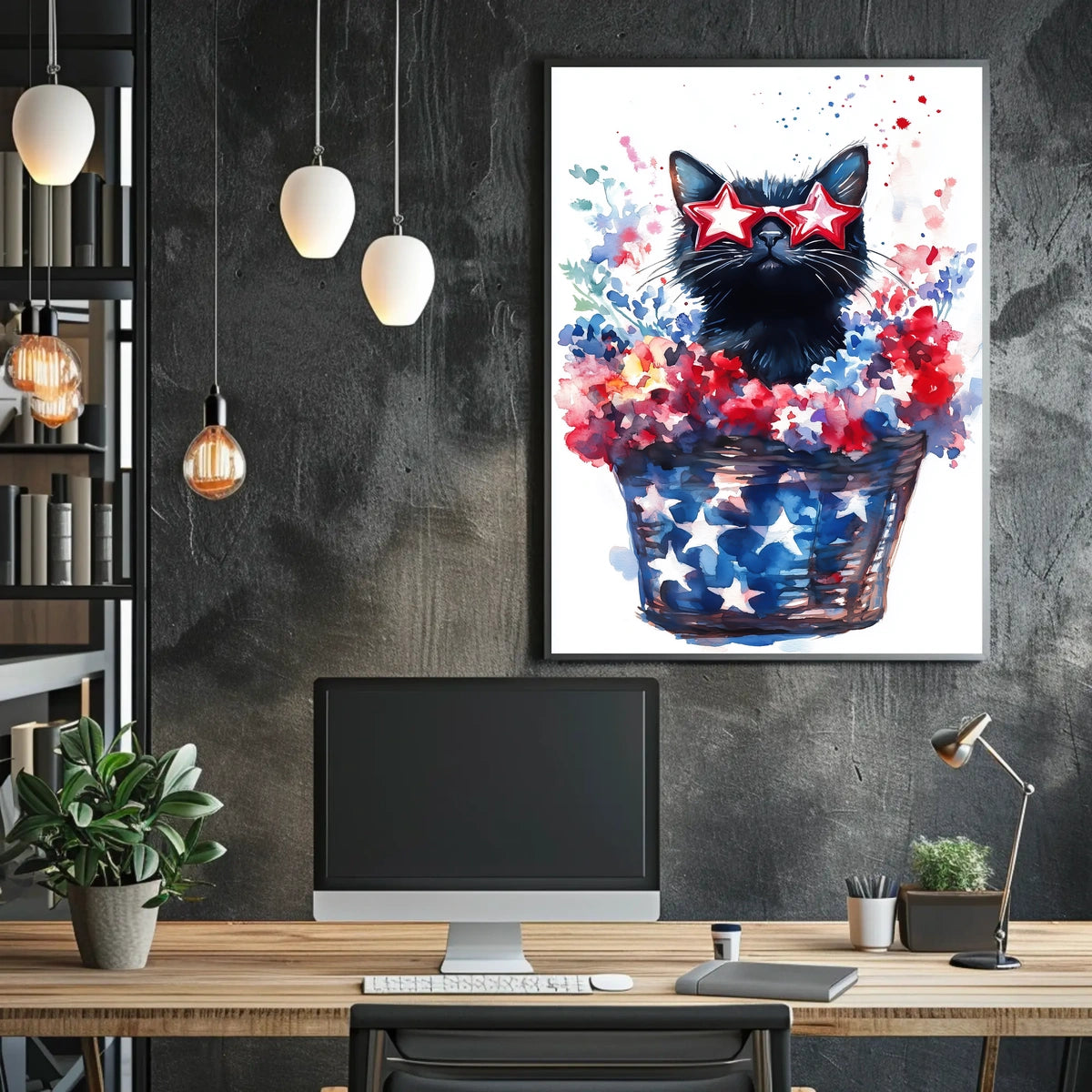 Black Cat With Star Shaped Sunglasses American Poster