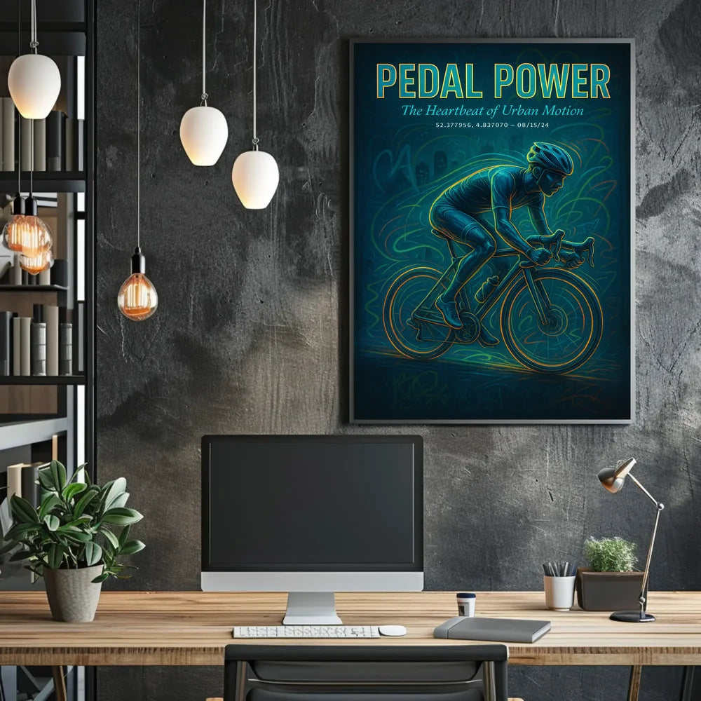 Dynamic Neon Urban Cyclist Art Print - Urban or Cityscape Poster PosterGoat