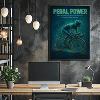 Dynamic Neon Urban Cyclist Art Print - Urban or Cityscape Poster PosterGoat