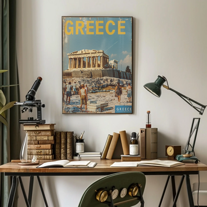 Greece Acropolis with Tourists Poster
