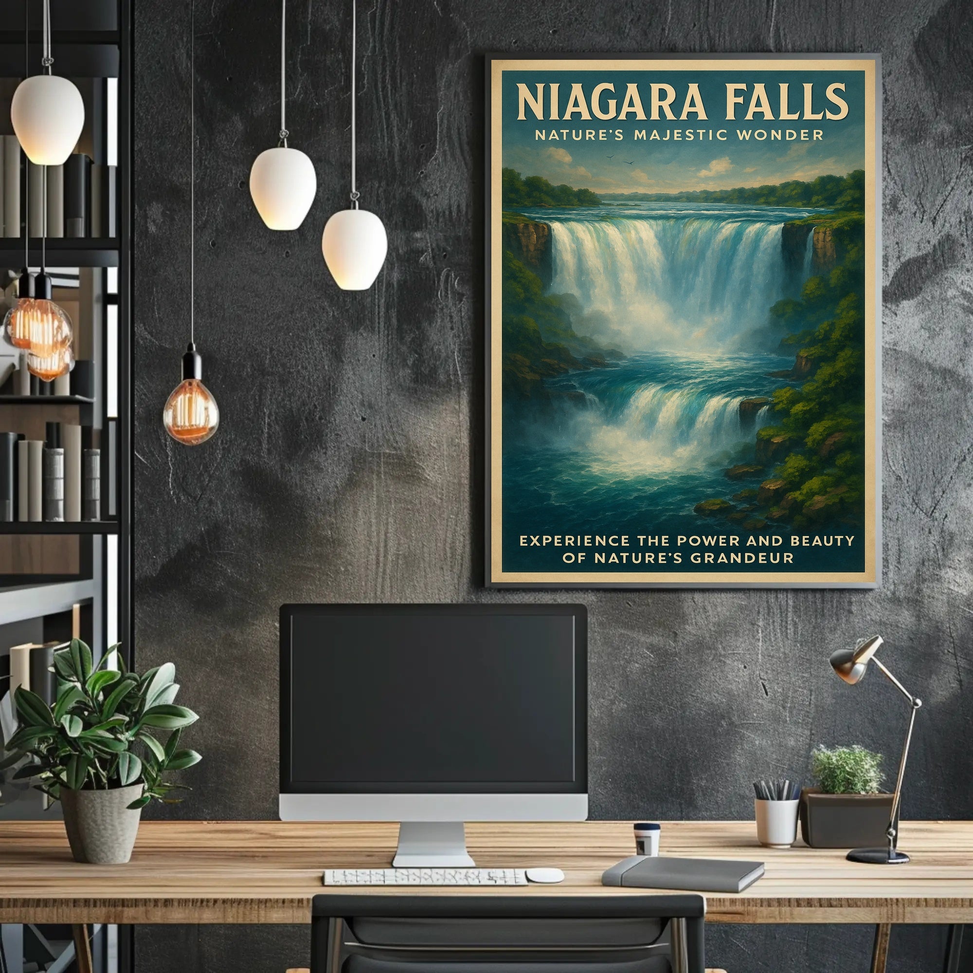Niagara Falls Vintage Travel Art Illustation Travel Poster