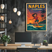 Naples Florida Surfing Poster Wall Art Coastal Decor