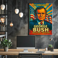 George H. W. Bush 41st President of the United States Colorful Comic Book Style Poster