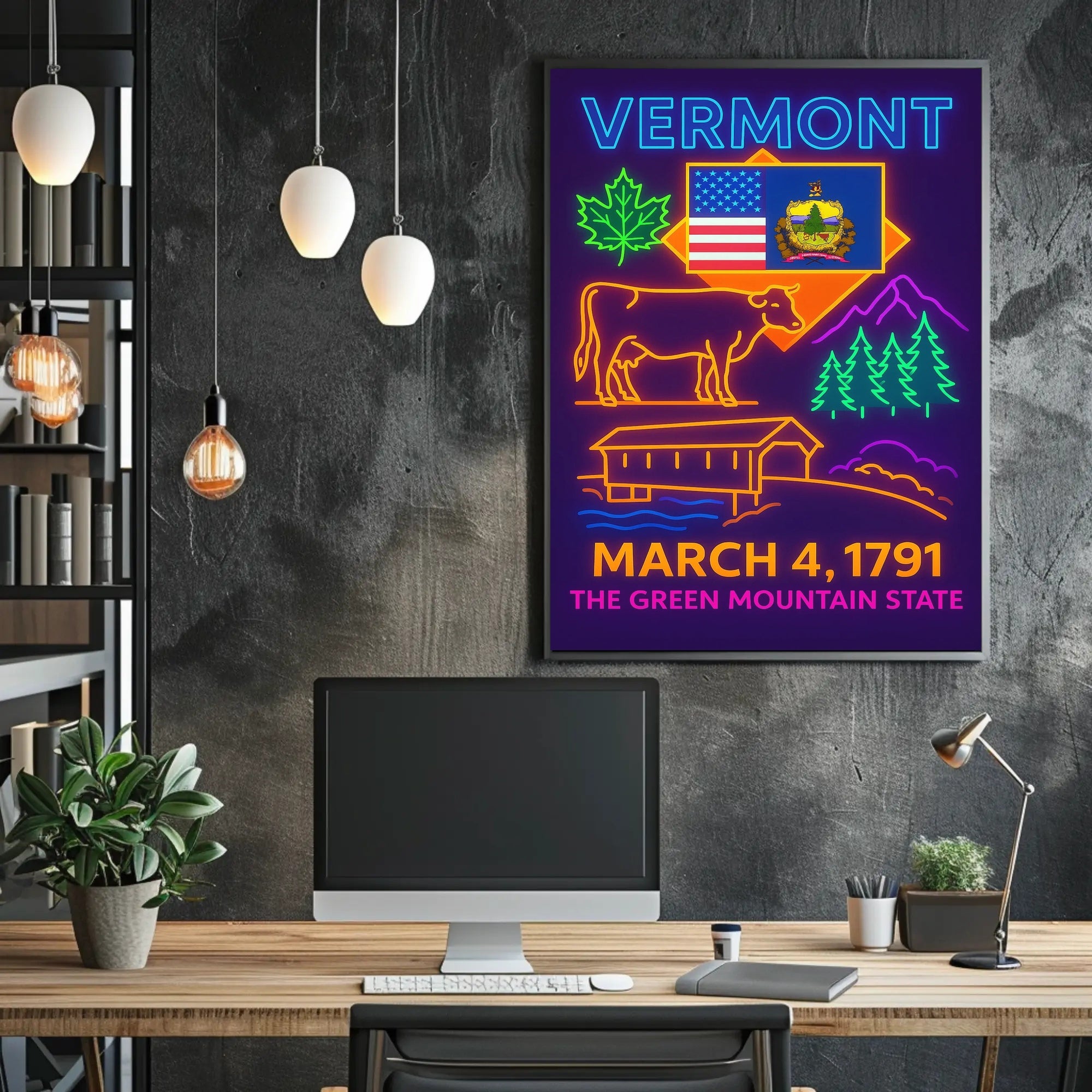 Vermont Green Mountain State Neon Sign Heritage Poster
