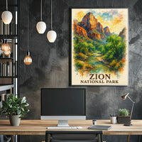 Zion National Park Watercolor Landscape Art Poster