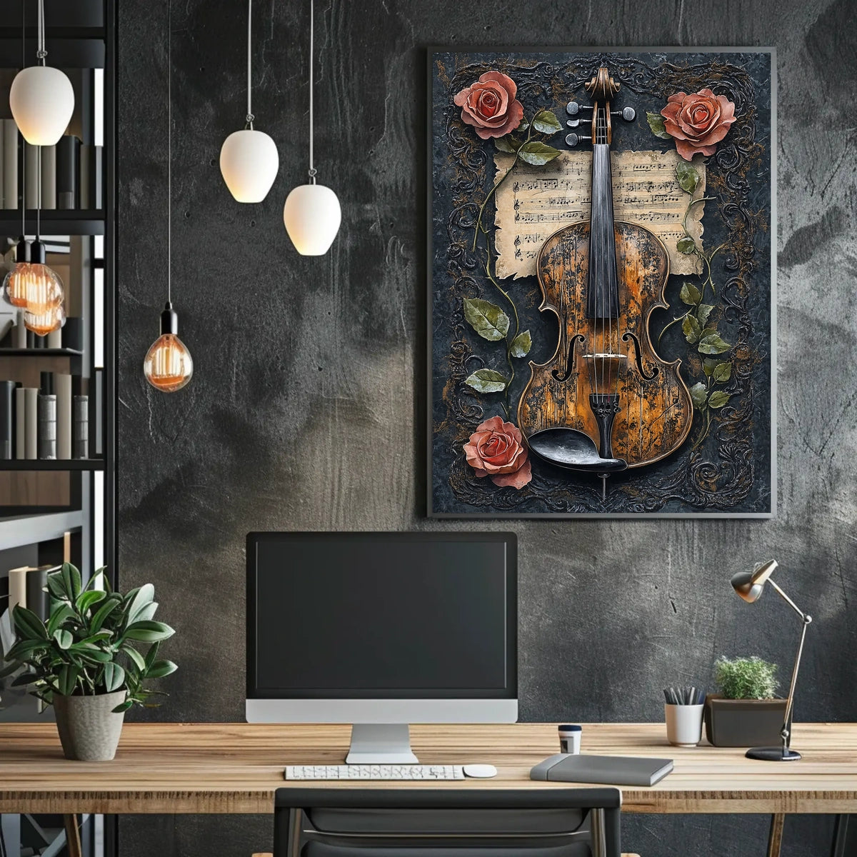 Violin Symphony with Roses Art Print Poster
