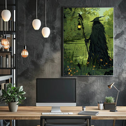 Mysterious Forest Figure with Crow Fantasy or Mythology Poster PosterGoat