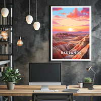 Badlands Sunset Travel Poster Vintage National Park