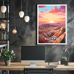 Badlands Sunset Travel Poster Vintage National Park